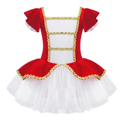 Kids Girls Circus Ringmaster Costume Gymnastics Artistic Skating Dress Short Sleeve Dance Jumpsuit with Sequins Adorned Mesh Hem