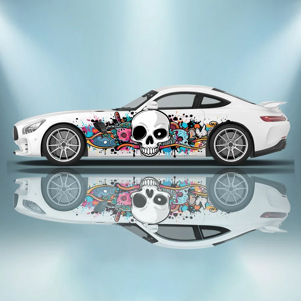 

Cartoon Skull Graffiti Car Vinyl Wraps Decal Self-adhesive PVC Sticker Suitable for Trucks SUV Decoration Auto Accessories Gift