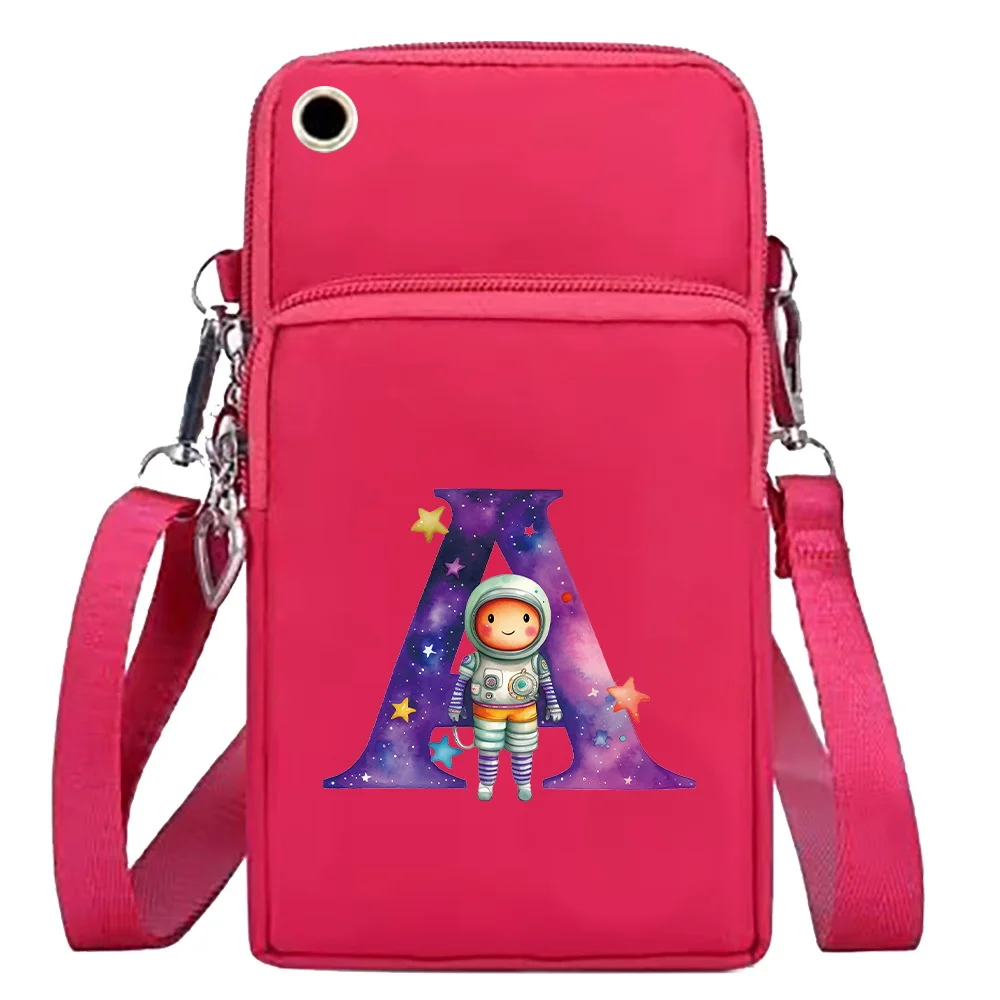 Women's Slant Cell Phone Bag Small Crossbody Bag Women's Purse Canvas Cell Phone Purse Astronaut Letter Pattern