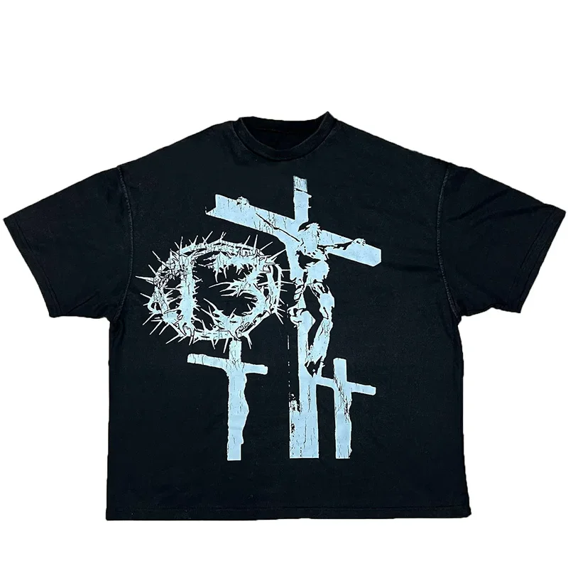 

Trendy American Y2K Cotton Printed T-shirt Summer Punk Hip Hop Gothic Personalized Retro Street Clothing Men's Women's T-shirt