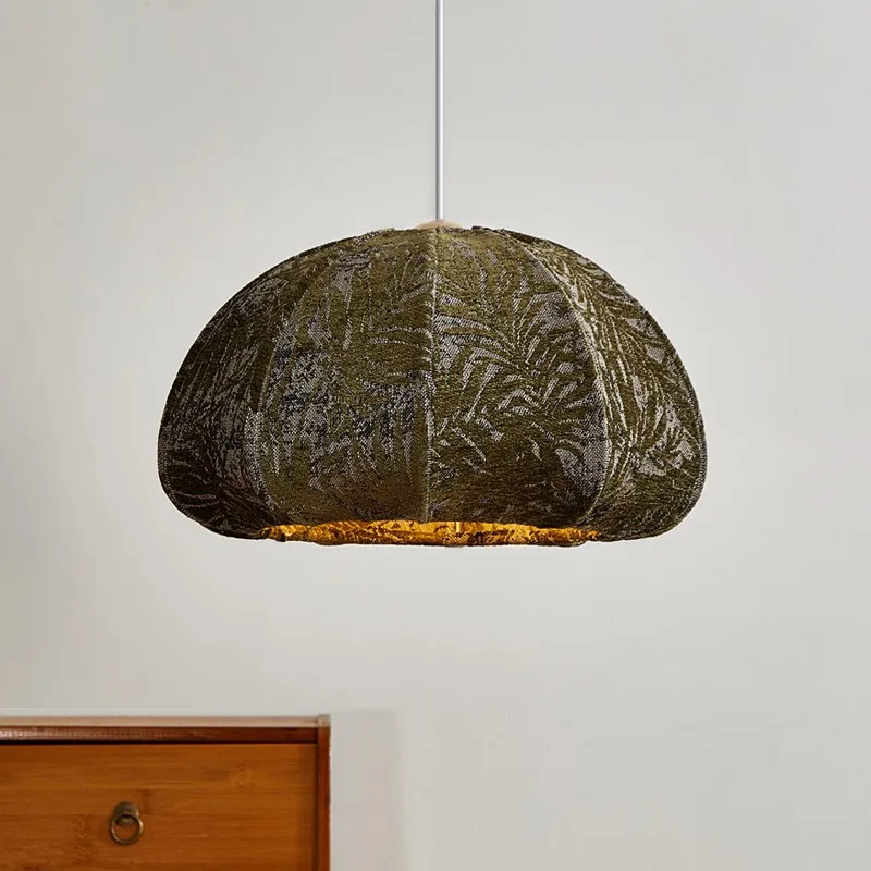 French Original Design Restaurant Chandelier Retro Vintage Green Fabric Pendant Light For Living Room Home Decor E27 Led Bulb