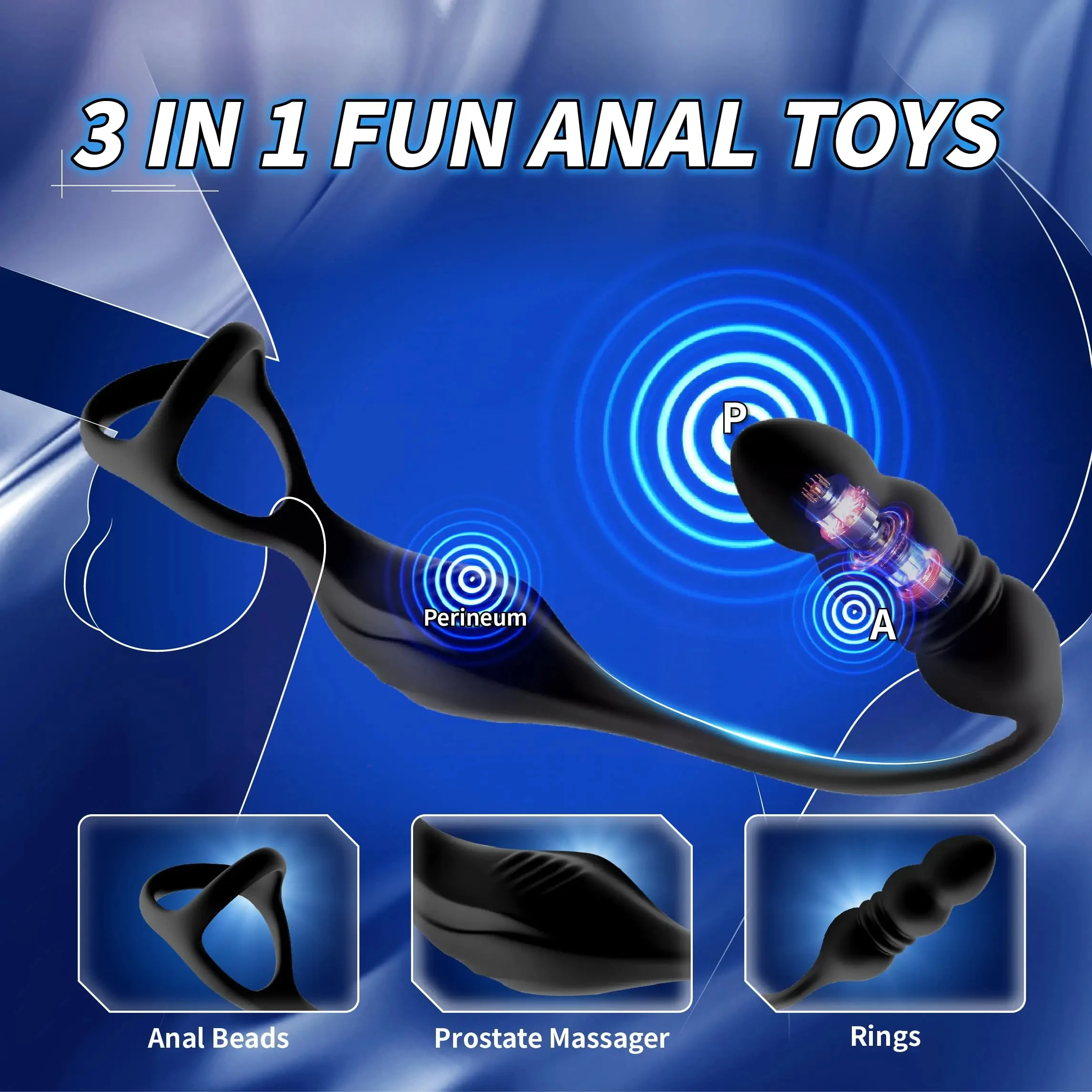 3 in 1 Cock Rings for Mens with Anal Vibrator Prostate Massager Thrusting Butt Plug Remote Control Sex Toys Male Masturbator 18