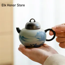 150ml Pure Hand-painted Landscape Ceramic Teapot Retro Matte Glaze Pot with Ball Hole Filter Chinese Tea Brewing Kettle Teawre