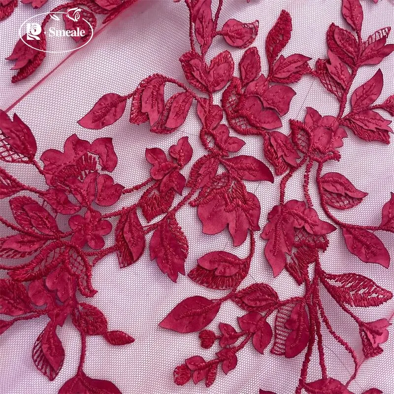 Handmade Leaf Applique Mesh Lace Fabric, Wedding Dress Dress, Long Skirt, DIY Handmade Accessories, Wine Red, Off White, RS4066