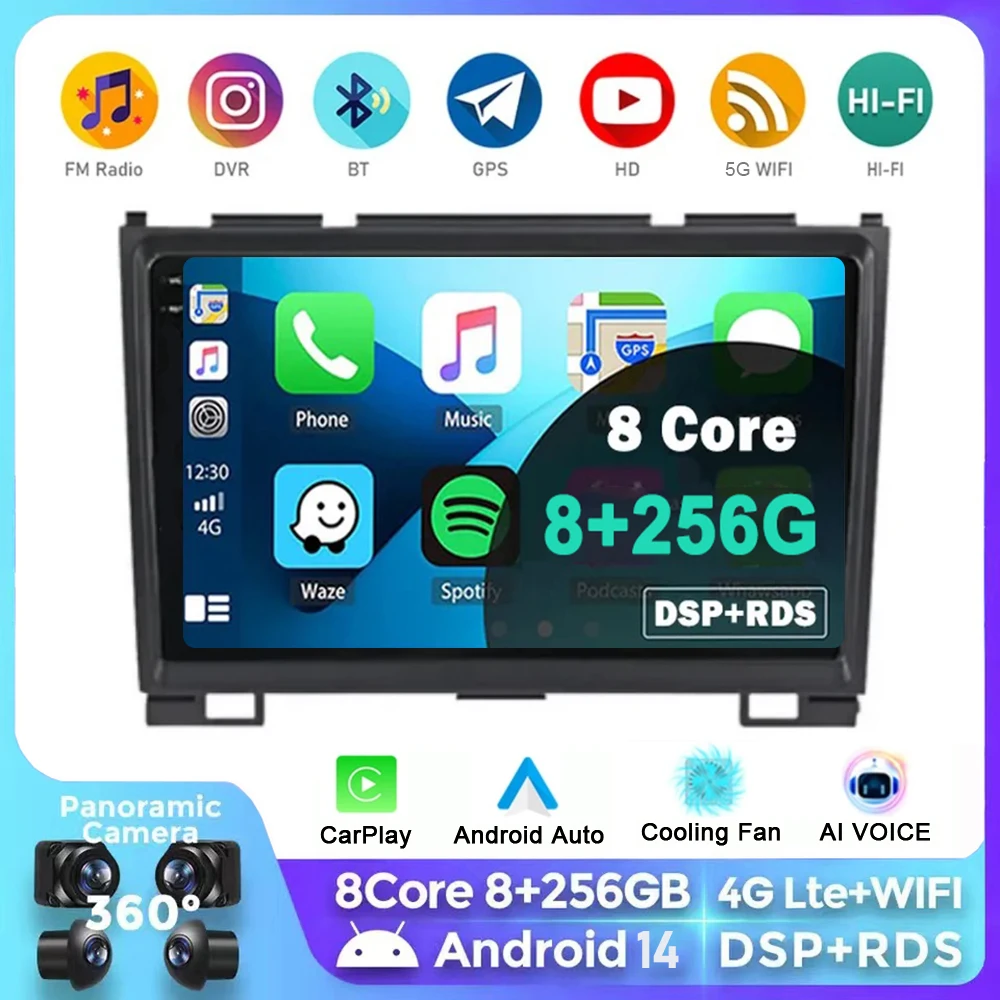 

Car AutoRadio Android 14 For Great Wall Haval Hover H3 H5 2010-2016 Wireless Carplay Navigation GPS Car Multimedia Vedio Player