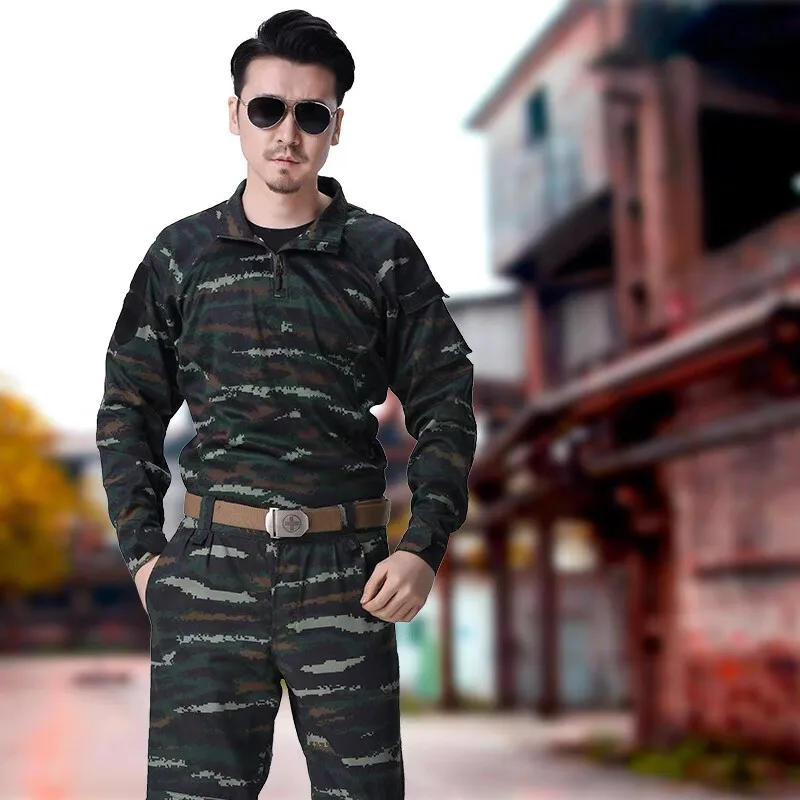 Camouflage Clothing Outdoor Suit Men's Wear-Resistant Labor Overalls Students Military Training Clothes Summer Thin Spot