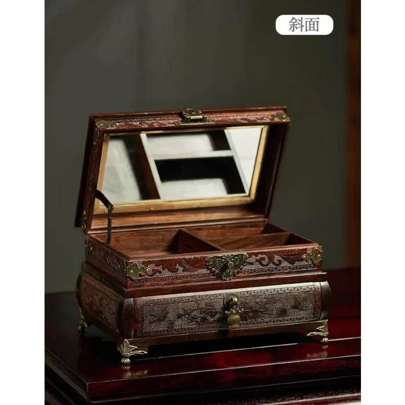 Limited Offer Mahogany Pattern Jewelry Box Retro Chinese Exquisite Jewelry Storage Box With Mirror Dressing Box