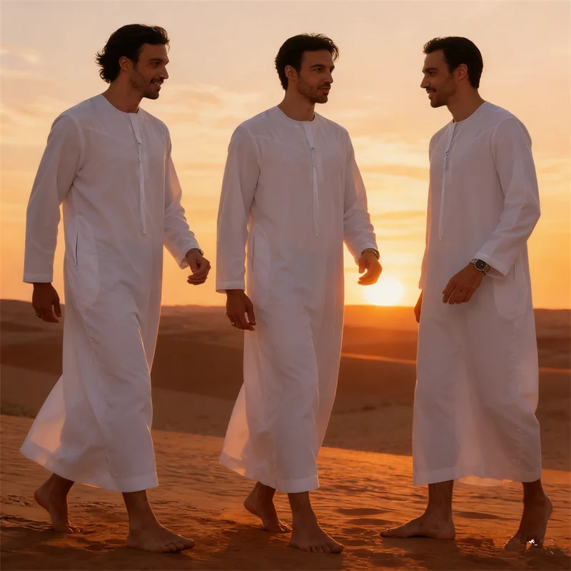 

Muslim Men's Clothing Middle East Saudi Arabia Dubai Round Neck Long Sleeve Loose Robe Abaya Jubba Thobe Kaftan Daffah Dishdasha