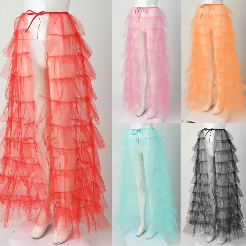 Women Tulle Skirt Solid Mesh Tied-Up Irregular Floor-Length Party Skirt For Wedding Cocktail Party Hot Over Skirts