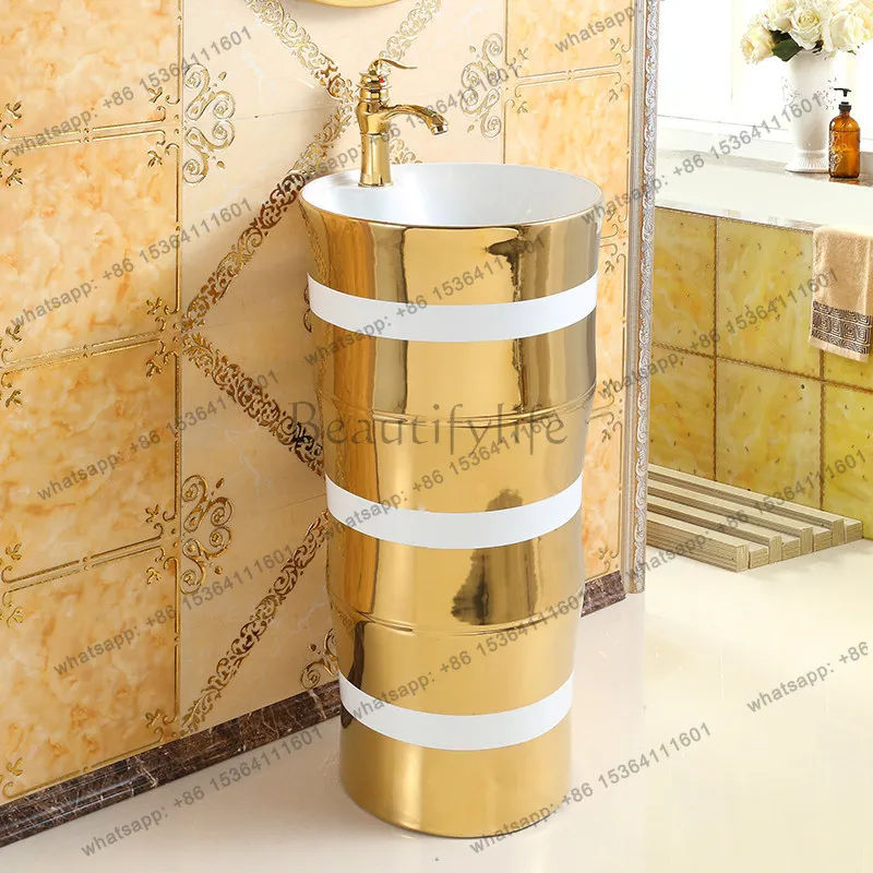 European-style golden column ceramic wash basin hotel bathroom washstand