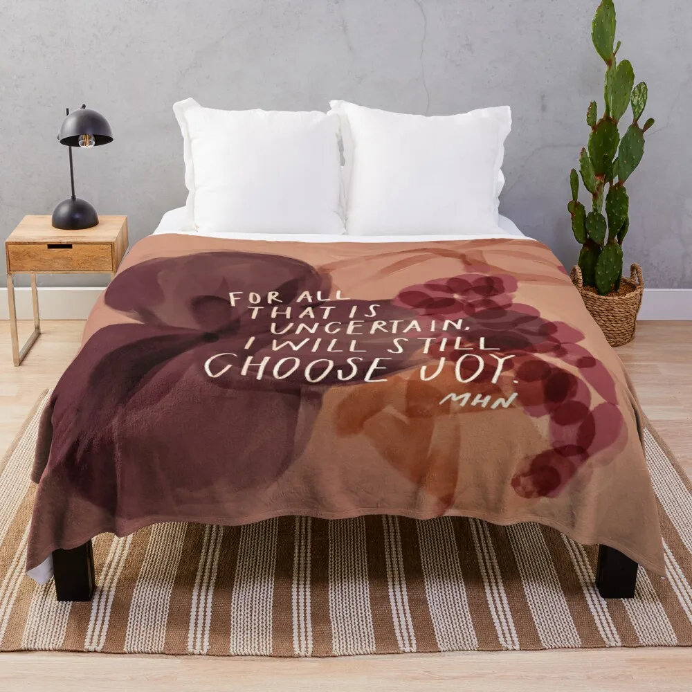 I will still choose joy - inspirational quote and purple floral art Throw Blanket Quilt Warm bed plaid Blankets