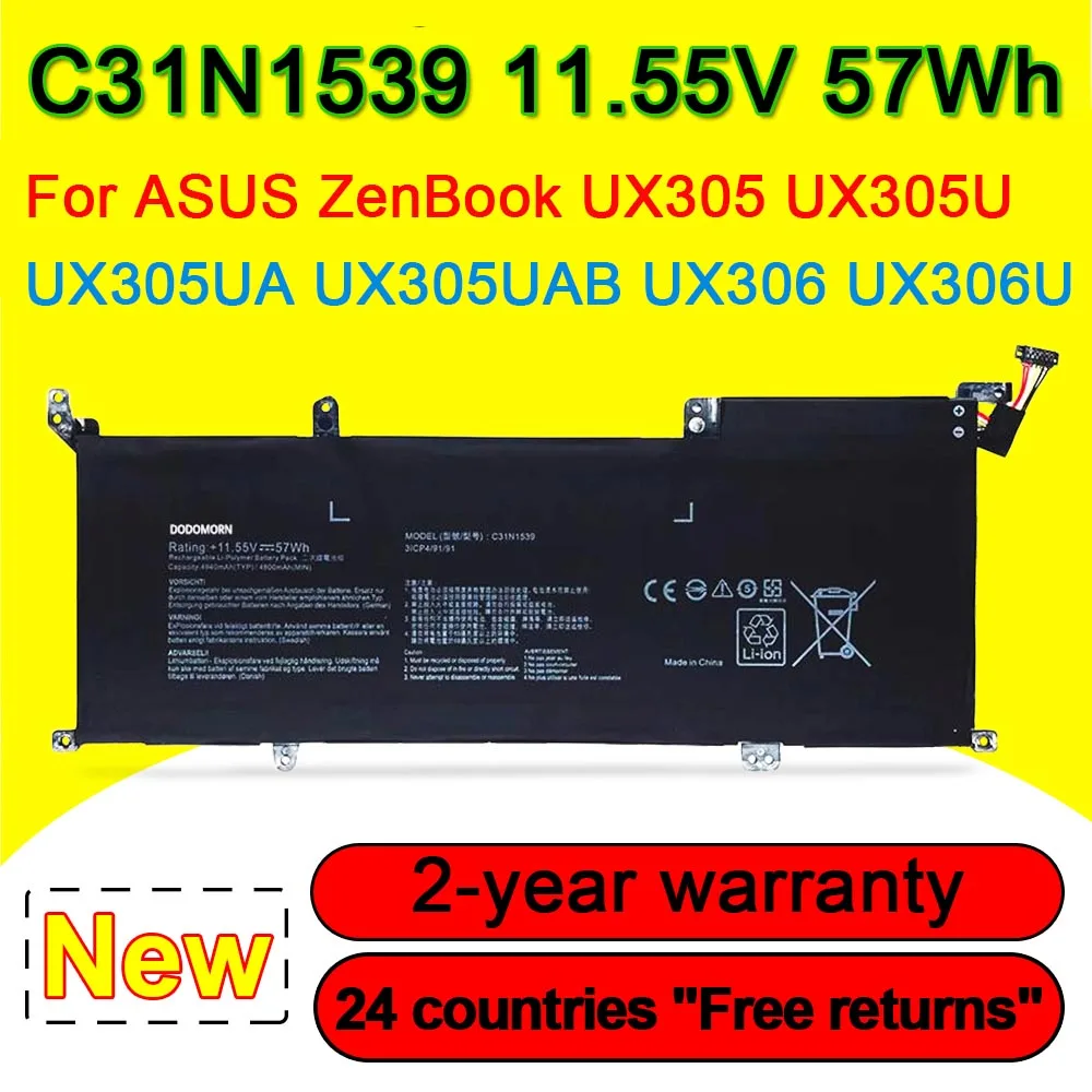 

11.55V 57Wh C31N1539 Battery For ASUS ZenBook UX305 UX305U UX305UA UX305UAB UX306 UX306U UX306UA Laptop C31PN9H 3ICP4/91/91