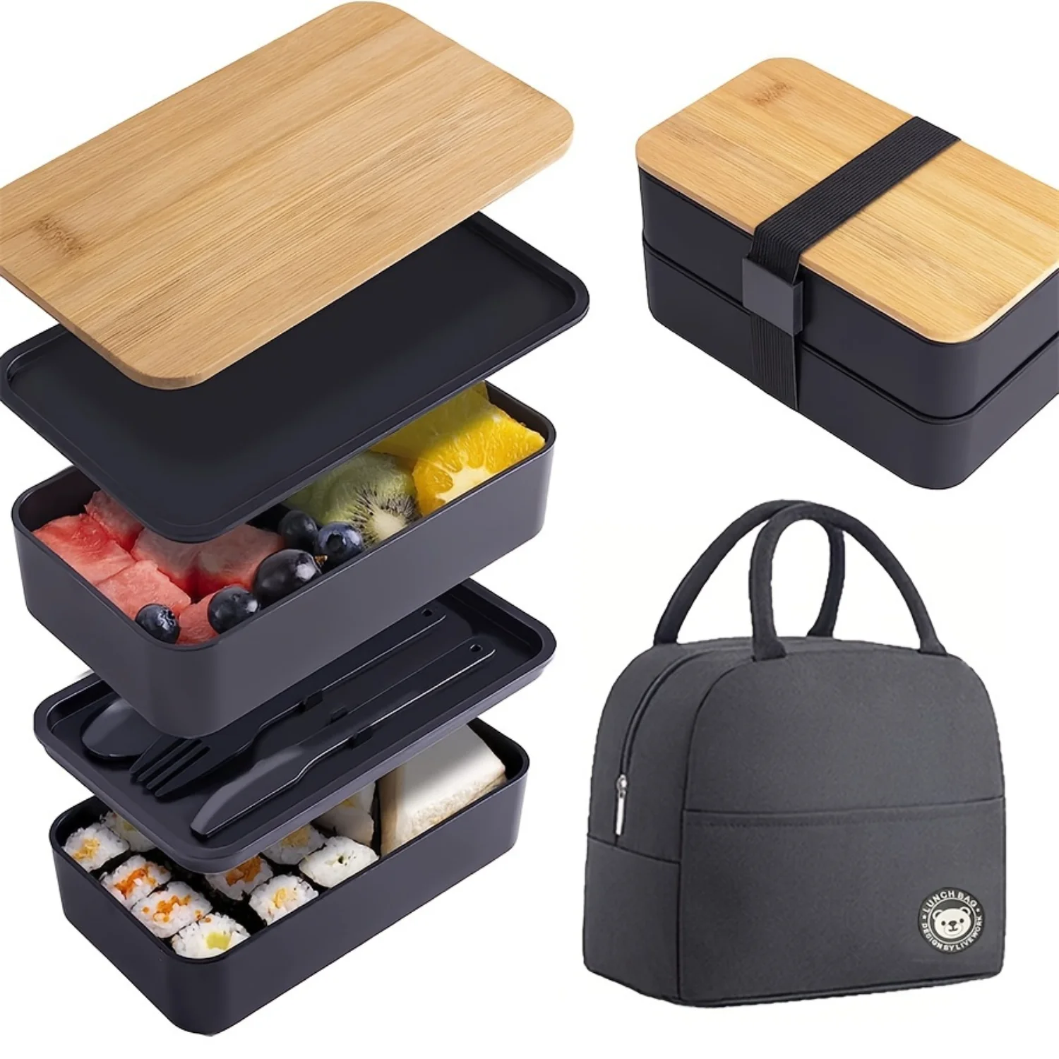

Герметичный набор контейнеров для обеда Bento Box — портативный, многоразовый и посуда в комплекте — идеально подходит для школы, работы, кемпинга и пикников