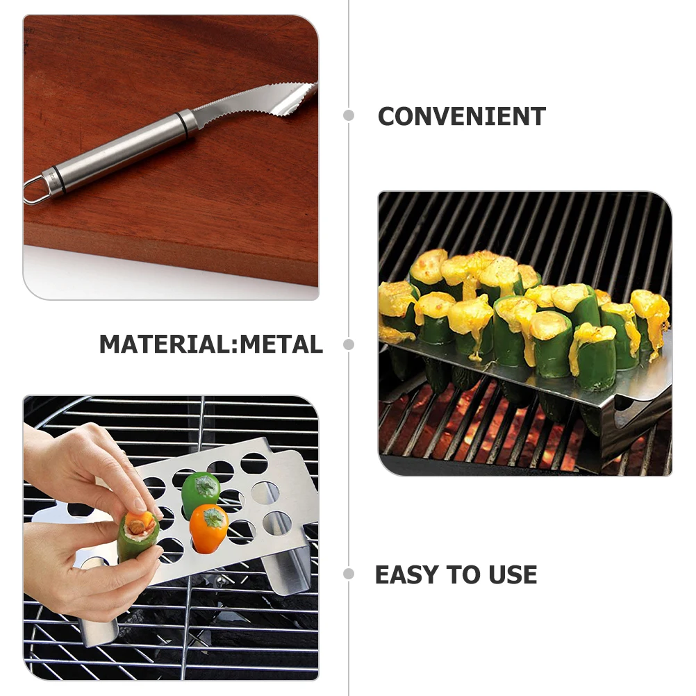 1 Juego de 1 Juego de herramientas de acero inoxidable para pimiento y Chile, estante para parrilla para barbacoa, patas de pollo, asado de jalapeño, cocina al aire libre, barbacoa
