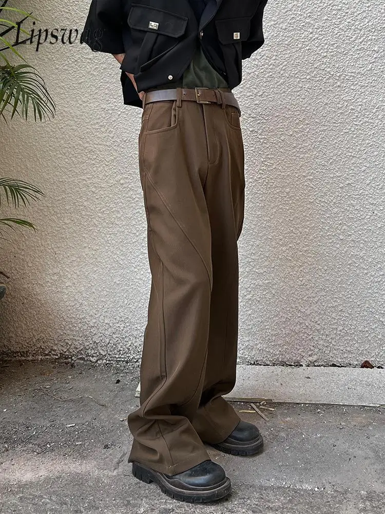 

2025 Spring Autumn Outdoor Casual Trousers Mens Vintage Solid Color Loose Flared Pants Streetwear Men Stylish Wide Leg Trousers
