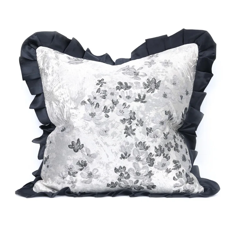 Luxury Jacquard Cushion Cover 45x45cm Ruffle Romantic Design Pillowcase Soft Room Decor Throw Pillow Cover For Sofa