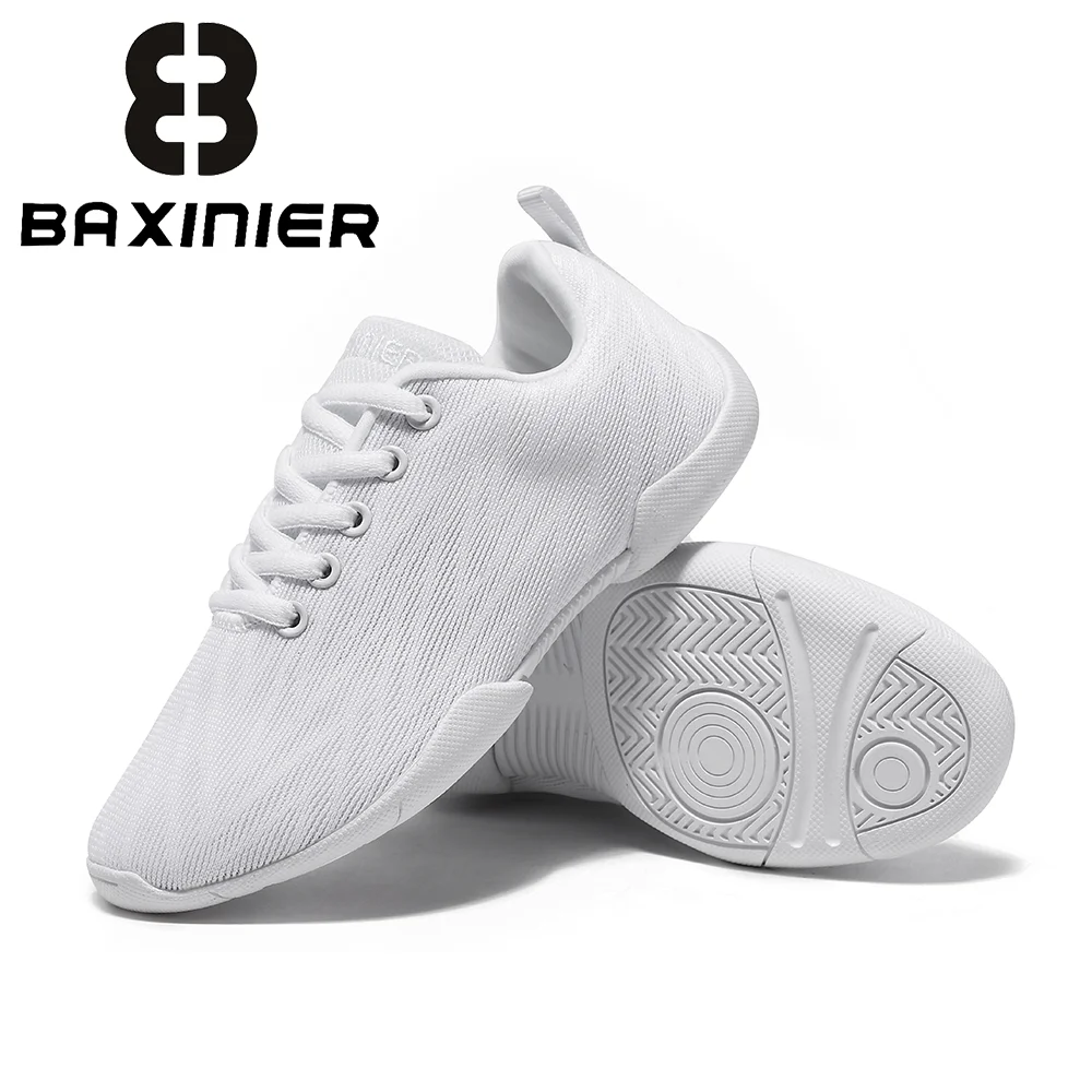 BAXINIER Girls White Dance Cheer Sneakers Kids Lightweight Tennis Training Shoes Youth Competition Cushioned Flexible Non Slip