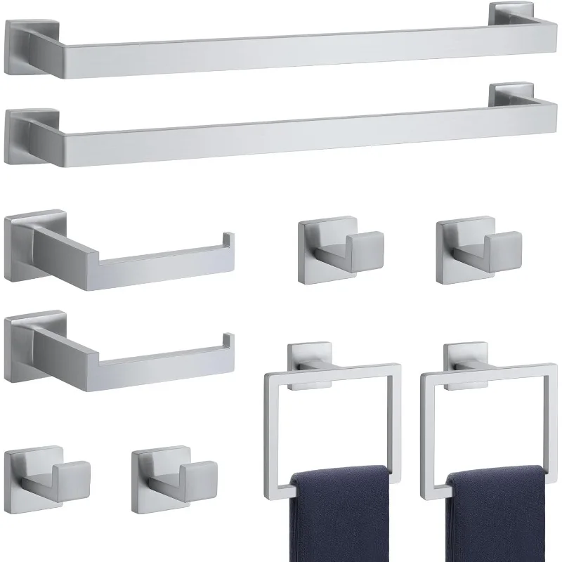 

Набор аксессуаров для ванной комнаты из 10 предметов, набор фурнитуры для ванной комнаты из нержавеющей стали, вешалки для полотенец для ванной комнаты, настенные 24 дюйма