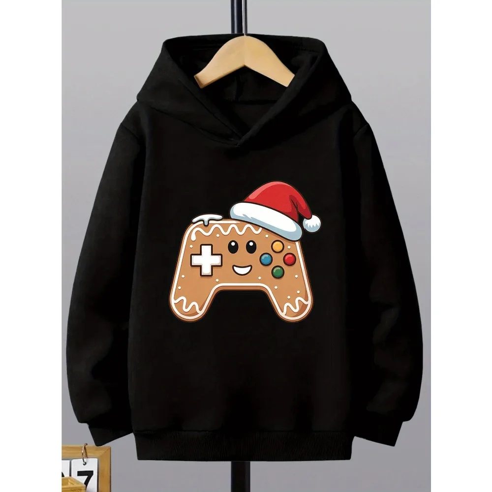 Boys Girls Casual Hoodie Cute Gingerbread Gamepad Christmas Graphic Print Soft Comfortable Fashion Hooded Pullover