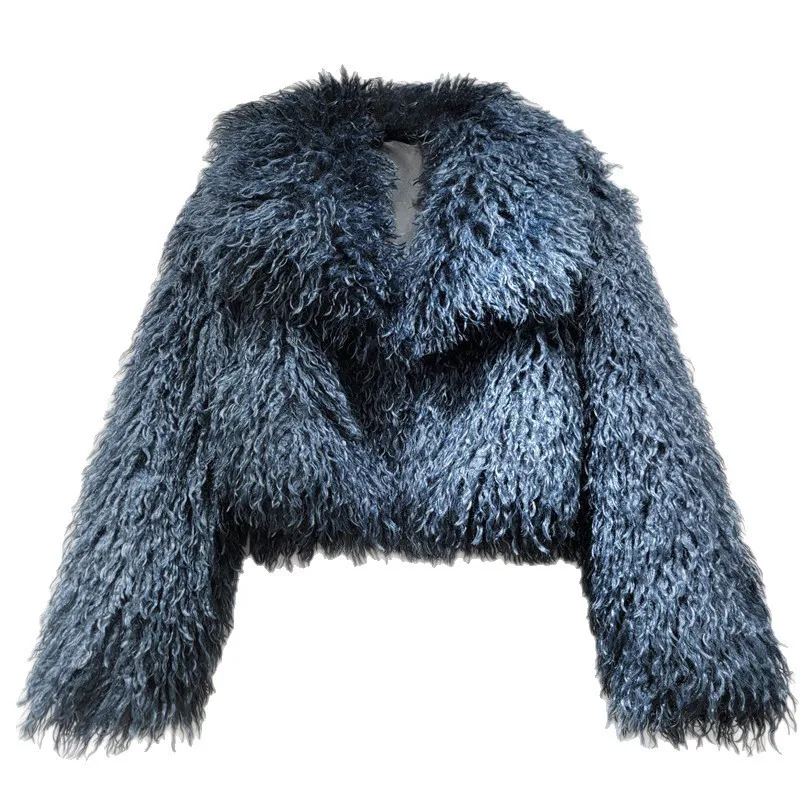 WTHT Fashion New Women's Woolen Faux Fur Plush Jacket 2025 Winter Trendy Lapel Long Sleeves Loose Coat Female 1LS2774