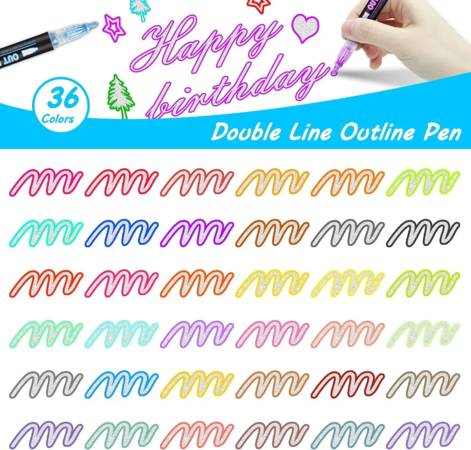 12 Color Double Line Outline Art Pen Marker Pen DIY Graffiti Outline Marker Pen Highlighter Scrapbook Diary Poster Card
