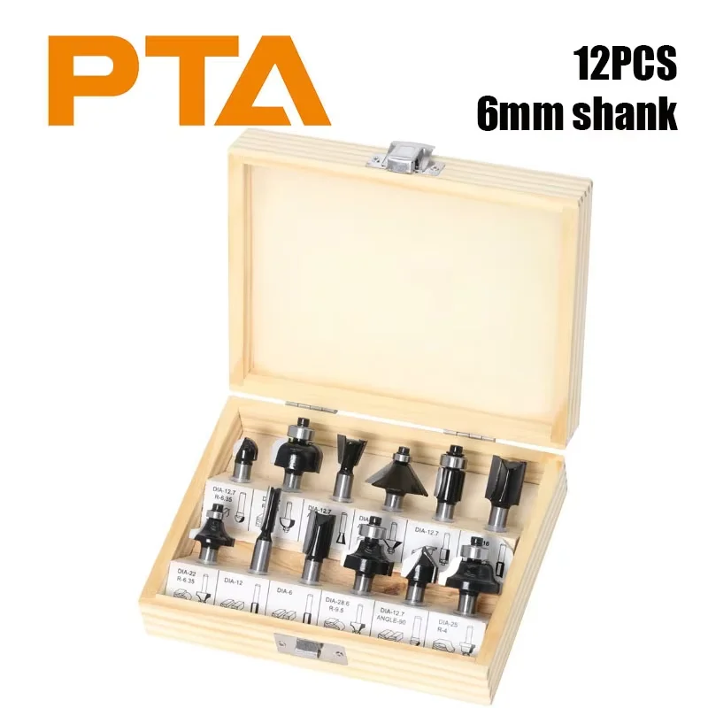12pcs 6mm Shank Router Bit Set Trimming Straight Milling Cutter for Wood Bits Tungsten Carbide Cutting Woodworking