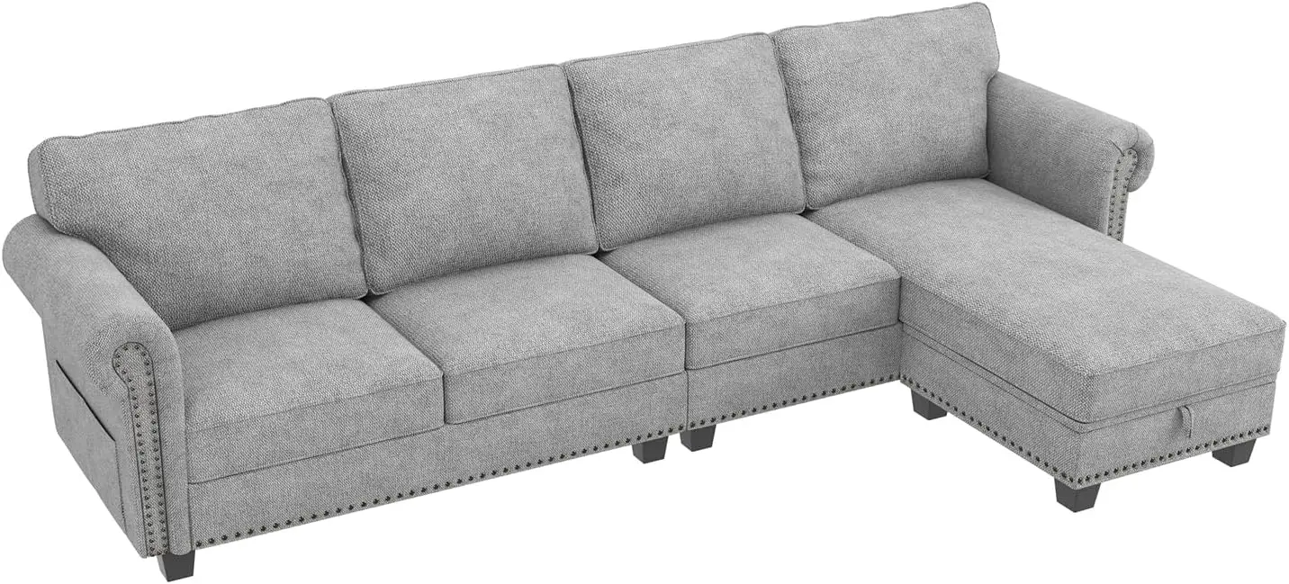 

Convertible Sectional Sofa L Shape Couch with Reversible Chaise 4 Seat for Small Space Light Grey