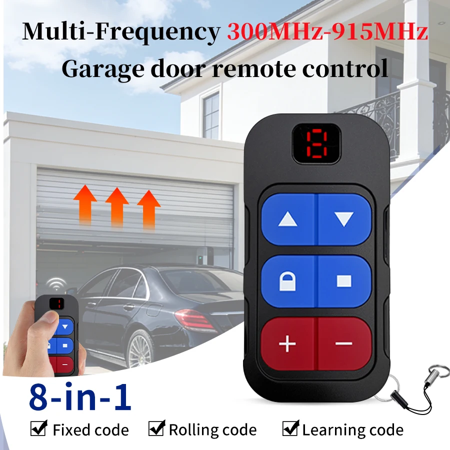 300MHz-915MHz Multi Frequency Garage Door Remote Control RF 8CH Gate Key Duplicator 868MHz 433MHz Fixed Rolling Code Transmitter