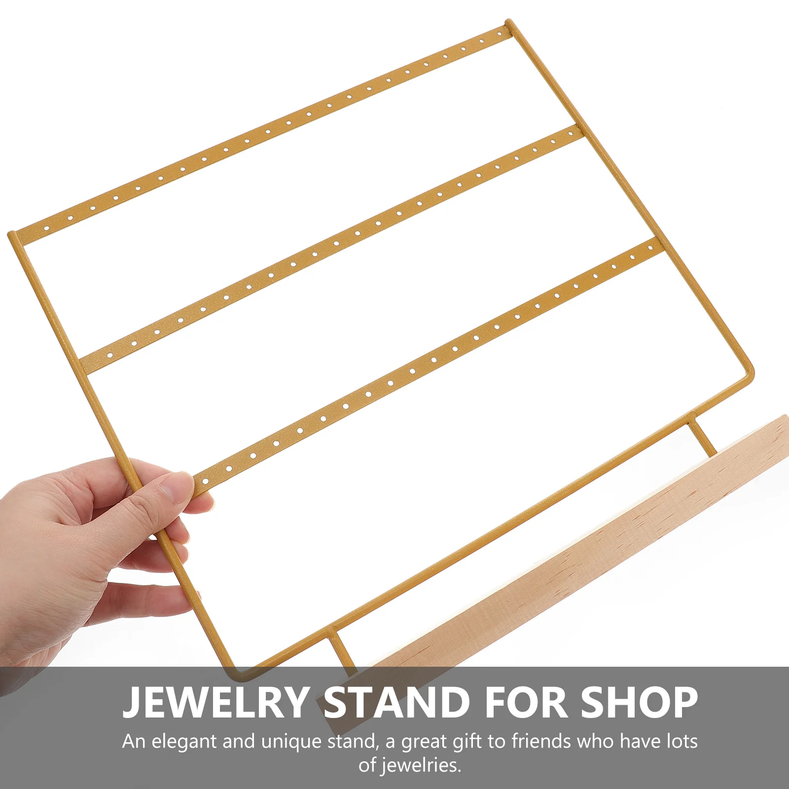 

Iron Jewelry Holder Jewelry Stand For Shop Stand 3 Layers Golden Earring Necklace Holder Wood Base Shop Storage Rack