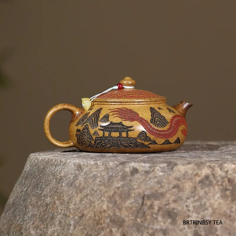 الصينية ييشينغ الأرجواني الطين إبريق الشاي اليدوية التنين نمط Zisha براد شاي المنزلية الجمال الشاي Infuser غلاية طقم شاي 300 مللي