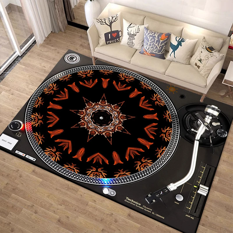 Vinyl Disc Player Pattern Rug Carpet for Living Room Bedroom Home Decor,Floor Kids Play Mat Non-slip Decoration for Sofa Doormat