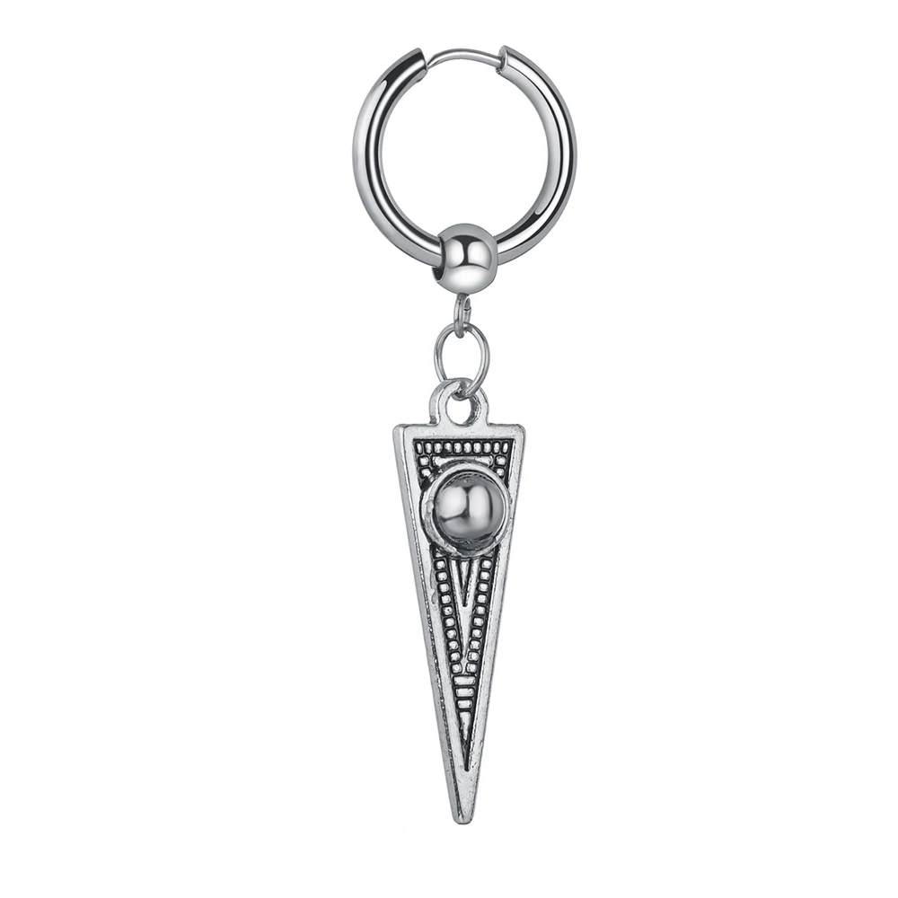 1PC Silver Color Geometric Triangle Punk Stainless Steel Drop Earring For Men Women Gothic Street Pop Hip Hop Earrings Jewelry