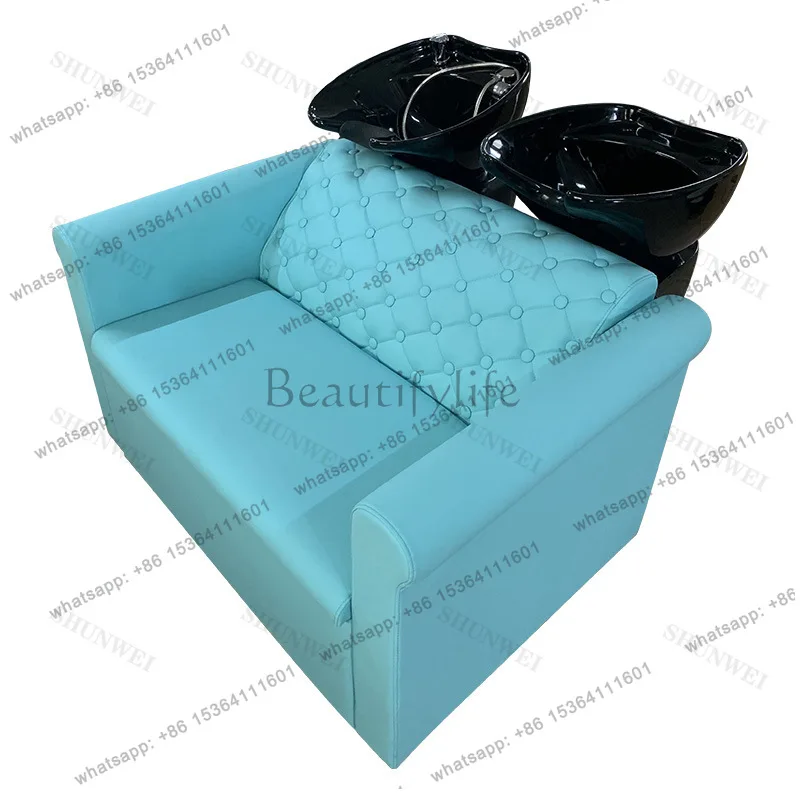 Factory Direct Sales Double Massage Shampoo Bed Hair Salon Stainless Steel Ceramic Basin Semi-reclining