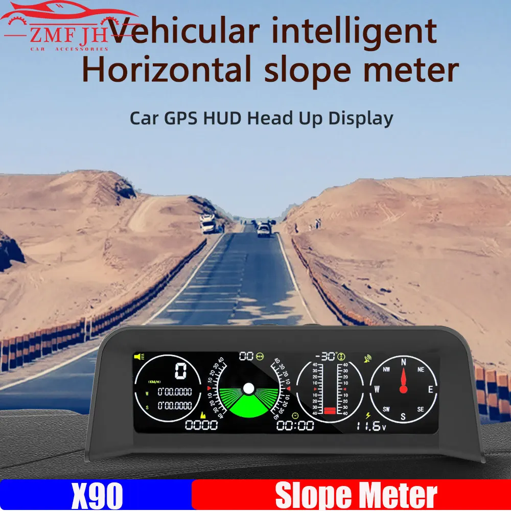 

X90 GPS Speed PMH KMH Slope Meter Inclinometer Car Compass HUD Pitch Tilt Angle Protractor Latitude Longitude Head Up Display