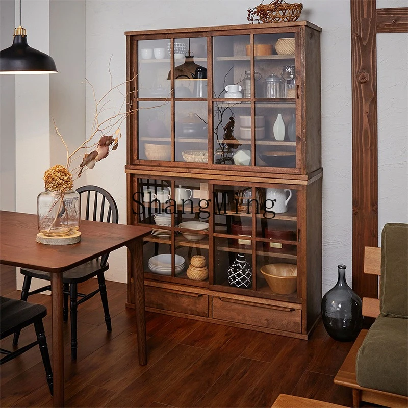 

ZYY solid wood retro kitchen low cabinet black walnut storage cabinet living room storage tea cabinet