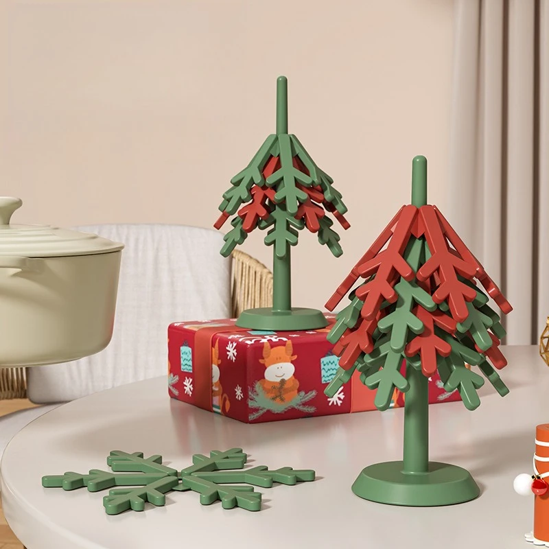 

Foldable Christmas Tree Coasters for Hot Dishes Heat-Resistant Non-slip Teapot cup Pad With Bracket for kitchen Dining TableMats