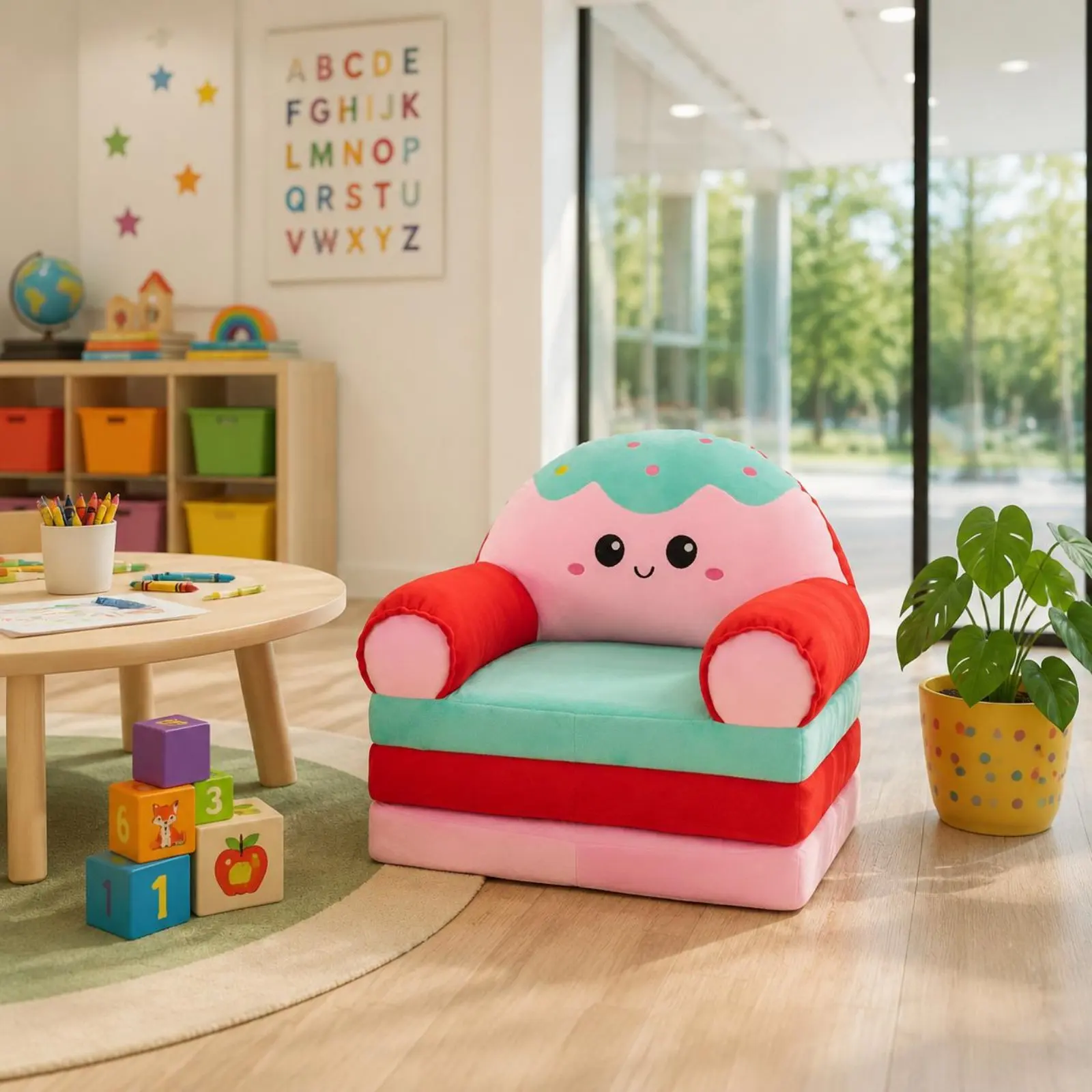 3-Layer Foldable Kids Chair Washable Cover Cartoon Baby Sofa Chair Folding Kids Sofa Portable Soft Toddler Couch Memory Foam