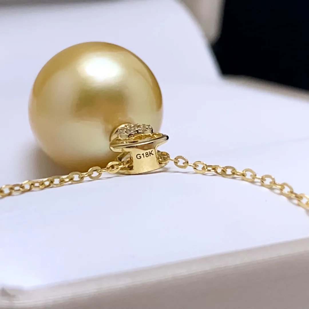 SHILOVEM 18k Gold  Pearl pendant New Birthday Christmas Gift Fashion Wholesale Women none necklace 12mm yzz1212888zz