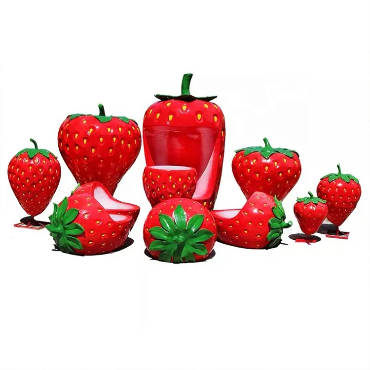 Fruit Strawberry Sculpture Strawberry Table and Chair Decoration Outdoor Garden Landscape Decoration