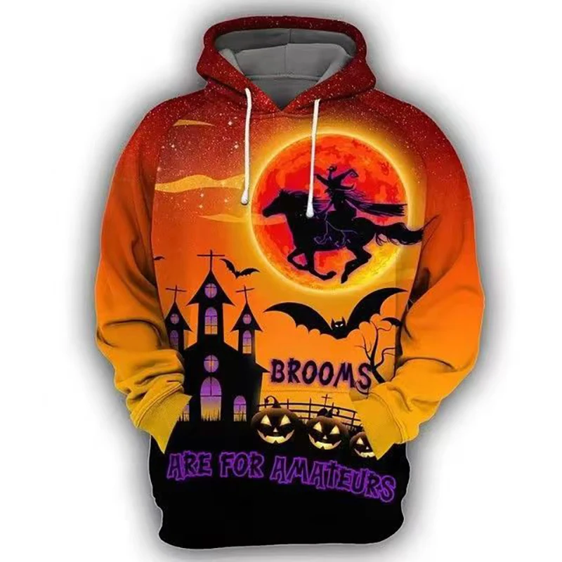 Fall Winter Halloween Men Long Sleeve Drawstring Hooded Sweatshirts Ghost Pumpkin Bat Funny Print 2xl Oversized Clothing Cosplay