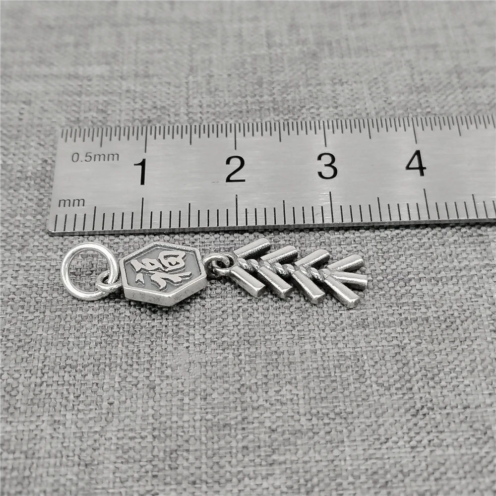 1 Piece of 925 Sterling Silver Oxidized Chinese Good Fortune Charms 2-sided for Bracelet Necklace