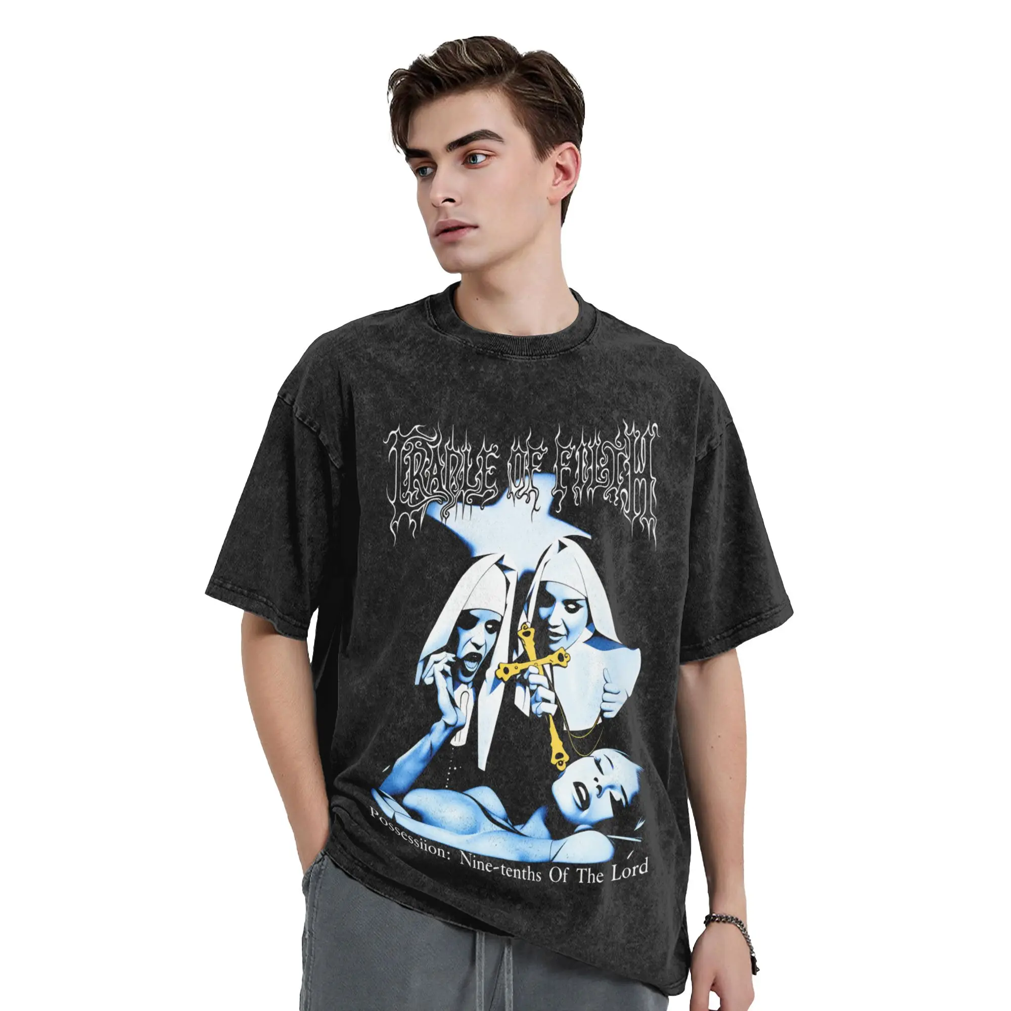 Novelty Cradle of Filth T-Shirt for Men O Neck Pure Cotton Washed T Shirt  Short Sleeve Tees Birthday Gift Clothes