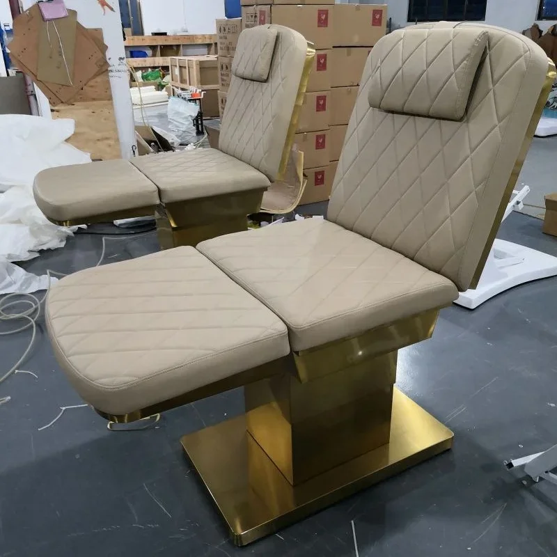 Salon's Golden Beauty Bed Electric Chair Pink Massage Spa Center Guangdong Cosmetics Facial Standard Wooden