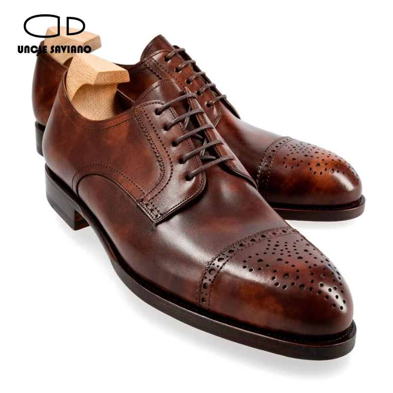 

Uncle Saviano Derby Brogue Luxury Formal Shoes Men Genuine Leather Handmade Fashion Designer Wedding Dress Business Men Shoes