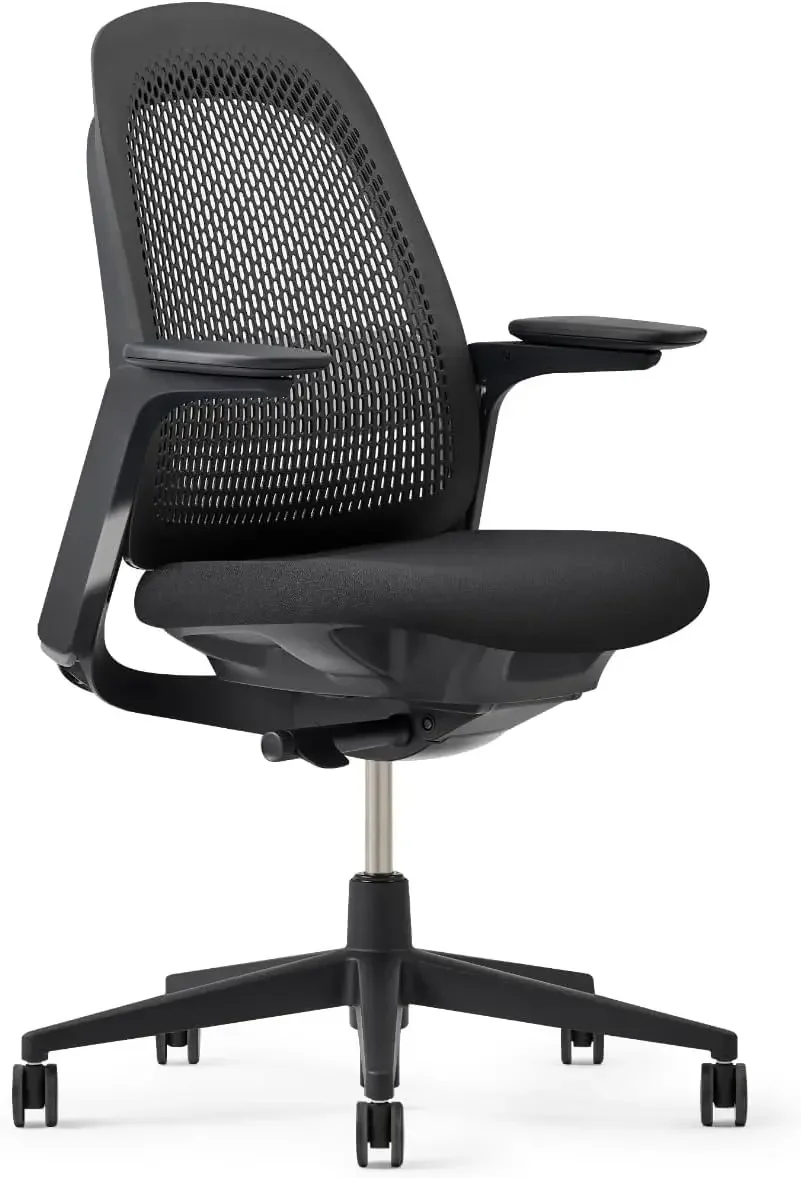 Office Chair - Ergonomic Desk Seat with Height-Adjustable Lumbar Support, Black Trim, and 4D-Arms (Coal)