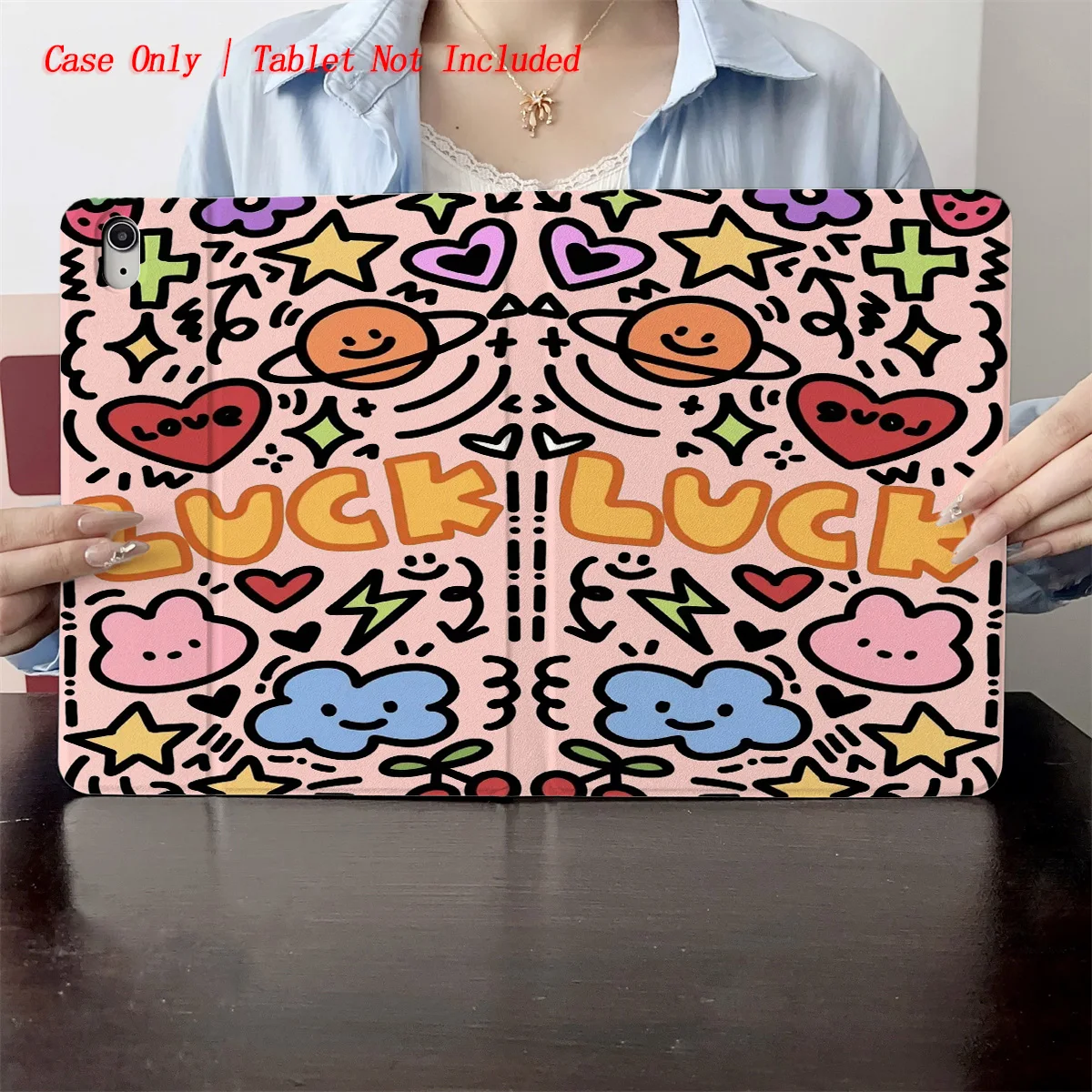 

Kawaii Festive Cartoon Elements Design iPad Case for Air 11 M3/6 10.9 3rd Gen 9.7 Anti-Scratch Cover with Pen Slot