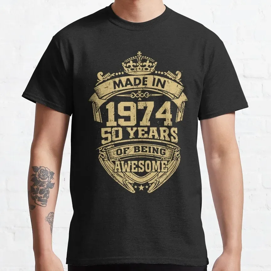 Vintage Born In 1974 Original parts 50 Years Of Being Awesome 50th Birthday Gift T Shirt for Men 100% Cotton Oversized  Clothes