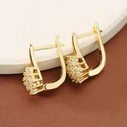 Exquisite Classic U Shape Zircon Flower Hoop Earring for Women Luxury Gold Color Stainless Steel Crystal Korea Jewelry Colorfast