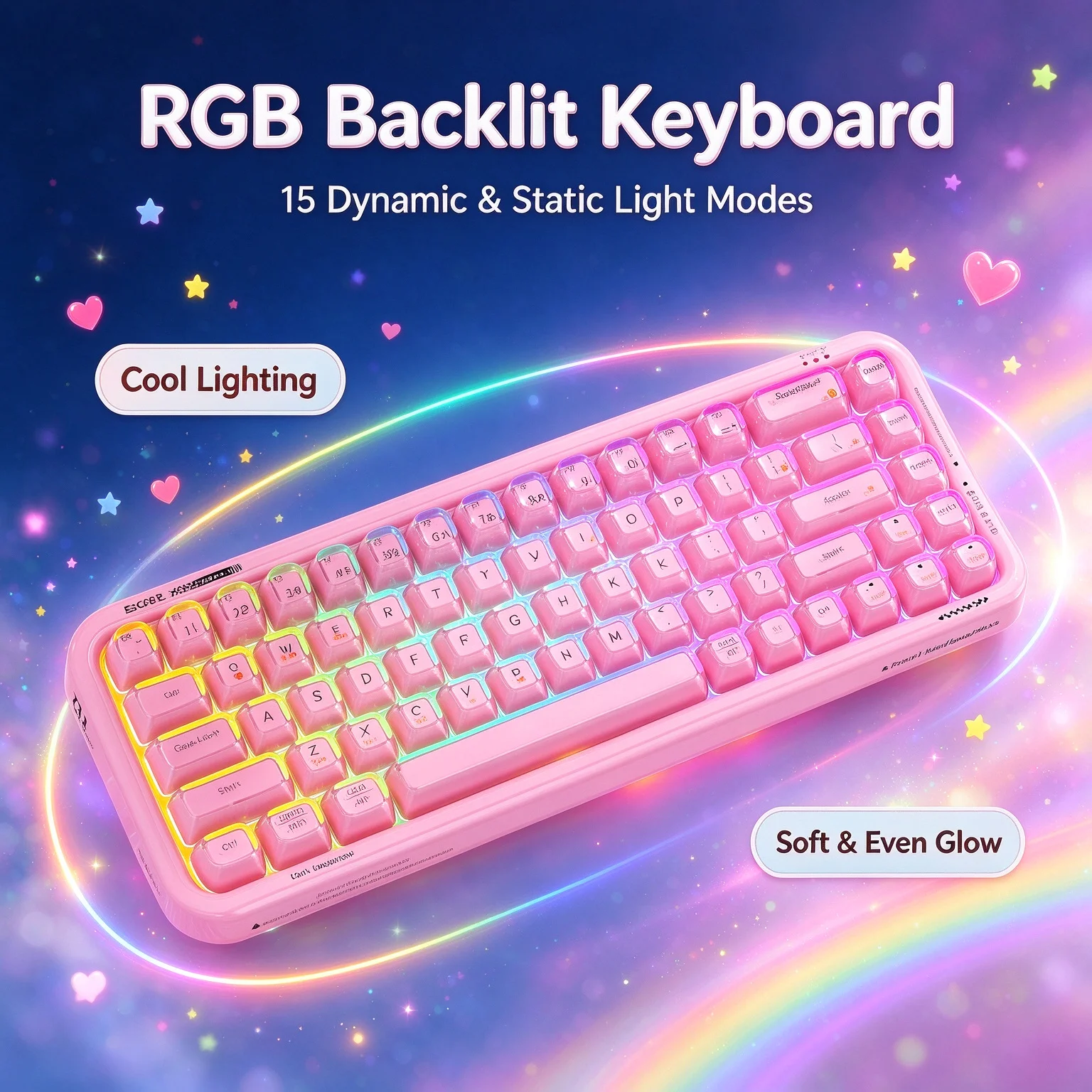 68-Key Tri-Mode Translucent RGB Backlit Keyboard Bluetooth+2.4Ghz + Wried Rechargeable Gaming Keyboard For Laptop Desktop Tablet