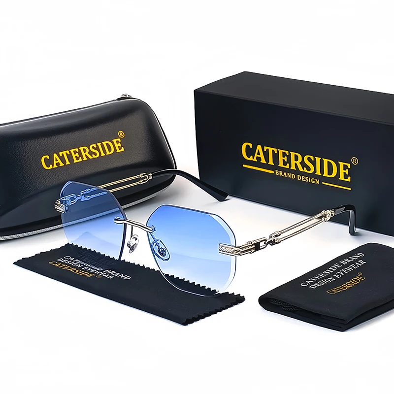 

Caterside Polygonal Rimless Sunglasses Men Metal Frame Women Sun Glasses Beach Leisure Time Gift Party Eyewear Summer Style